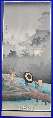 SHOTEI TAKAHASHI SIGNED Japanese Woodblock Print Shower at Terashima, 1935