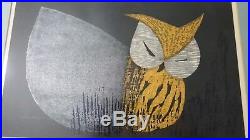 SIGNED Japanese Woodblock Print Moonlight Night depicts an Owl by Kawano Kaoru