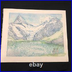 SUGIYAMA OSAMU Japanese Original Woodblock Print Art Lake Bachalpsee on the Mt