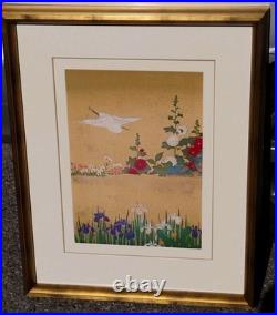 Sakai Hoitsu Vintage Japanese Woodblock Print Heron/Egret and Irises Framed LE