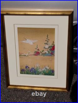 Sakai Hoitsu Vintage Japanese Woodblock Print Heron/Egret and Irises Framed LE