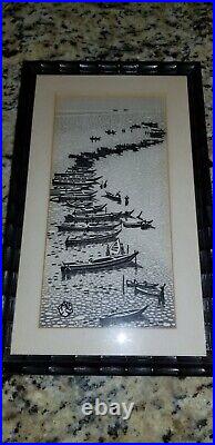 Set Of 5 Gihachiro Okuyama Framed Matted Woodblock Prints Temples Landscapes