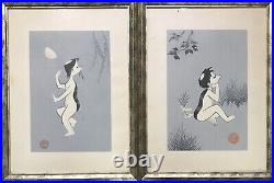 Set Of Two-iku Nagai Woodblock Prints Framed