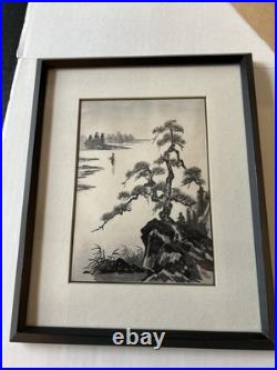 Set of FISHERMAN and PINE TREE & RIVER Woodblock Prints by Imoto TekihoSigned