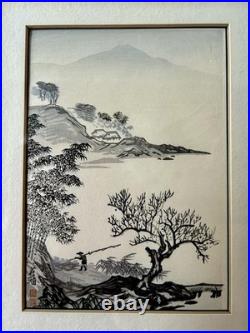 Set of FISHERMAN and PINE TREE & RIVER Woodblock Prints by Imoto TekihoSigned Set of FISHERMAN and PINE TREE & RIVER Woodblock Prints by Imoto TekihoSigned