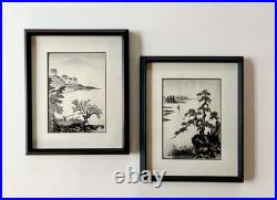 Set of FISHERMAN and PINE TREE & RIVER Woodblock Prints by Imoto TekihoSigned