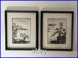 Set of FISHERMAN and PINE TREE & RIVER Woodblock Prints by Imoto TekihoSigned
