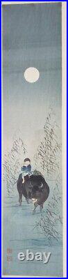 Shoda Koho 1871-1946 Japanese Pillar Woodblock Print Boy Riding Ox Framed