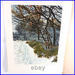Shogo Okamoto Japanese Winter Landscape Woodblock Etching Art LE Signed 1978