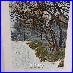 Shogo Okamoto Japanese Winter Landscape Woodblock Etching Art LE Signed 1978