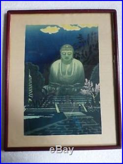 Signed Framed Gihachiro OKUYAMA Wood Block Print Great Buddha of Kamakura