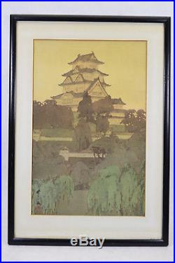 Signed Hiroshi Yoshida Japanese Woodblock Print Himeji Castle Shin Hanaga