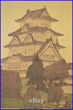 Signed Hiroshi Yoshida Japanese Woodblock Print Himeji Castle Shin Hanaga