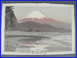 Signed Hiroshi Yoshida Japanese Woodblock Print Titled Fujiyama from Okitsu