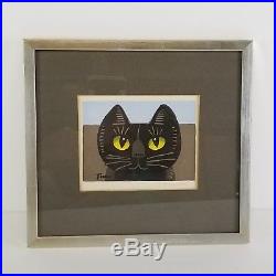 Signed Tomoo Inagaki Black Cat Japanese Wood Block Print Japan Tmoo Art Vintage