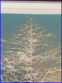Stunning Joichi Hoshi Japanese Woodblock Print EARLY SPRING 1974 Birch Tree
