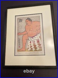 Sumo Wrestler Woodblock Print Framed Ltd Edition Japanese Kazuhiko Sanmonji'94