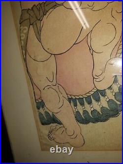 Sumo Wrestlers Antique Japanese Woodblock Print
