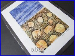 Sunflower Field Flowers woodcut woodblock print Japanese moku hanga Washi signed