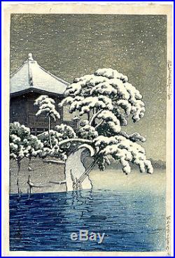 Super Rare! 1932 Kawase Hasui Snow at Godaido Original Japanese Woodblock Print