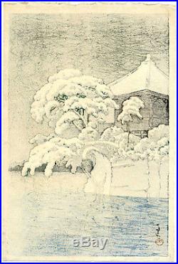Super Rare! 1932 Kawase Hasui Snow at Godaido Original Japanese Woodblock Print
