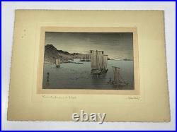 Suzuki Kason Vintage Japanese Woodblock Print Kominato Harbor Evening