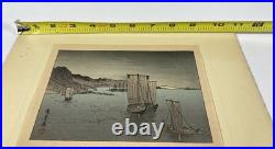 Suzuki Kason Vintage Japanese Woodblock Print Kominato Harbor Evening
