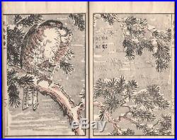 TACHIBANA UNGA Woodblock Print Bird Book 19C Japan Meiji Original Antique