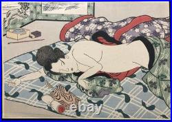 Taisho Period Woodblock Print Beauty on a Nap Large Horizontal Ukiyo-e