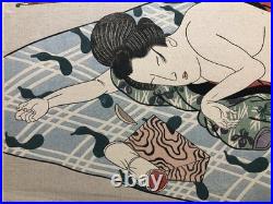Taisho Period Woodblock Print Beauty on a Nap Large Horizontal Ukiyo-e