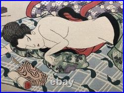 Taisho Period Woodblock Print Beauty on a Nap Large Horizontal Ukiyo-e