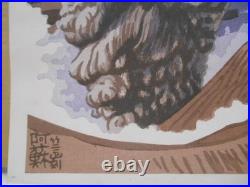 Takeji Asano Mt. Aso Volcano Hand-colored Woodblock print Circa 1965 Signed
