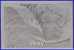 Takeji Asano Mt. Aso Volcano Hand-colored Woodblock print Circa 1965 Signed