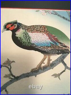 Tangyu Benji Asada Japanese Woodblock Print Pheasant Framed and Matted