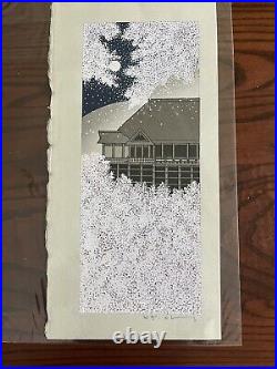 Teruhide Kato Hand Signed Woodblock Print Temple Cherry Blossoms