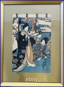 Three Courtesans Colored Woodblock Print After Kitagawa Utamaro 1753-1806