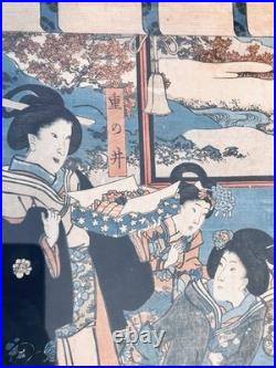 Three Courtesans Colored Woodblock Print After Kitagawa Utamaro 1753-1806