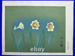 Tokuoka Shinsen Japanese Woodblock Print Daffodil Illustration 1960 Very Rare