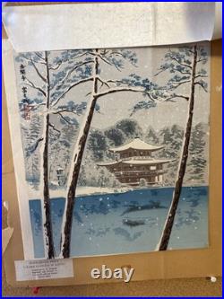 Tomikichiro Tokuriki Snow View of Kinkakuji MCM Japanese Woodblock Print