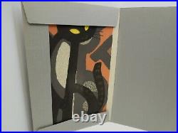 Tomoo Inagaki Long Tail Cat Woodblock Japanese Print Art 1982