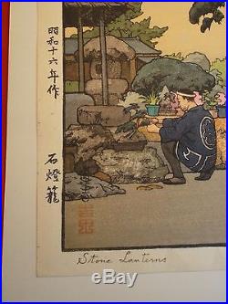 Toshi Yoshida (1911-95) orig. Japanese woodblock print Stone Lanterns MINT