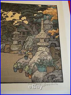 Toshi Yoshida (1911-95) orig. Japanese woodblock print Stone Lanterns MINT