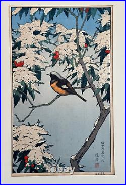Toshi Yoshida Hand Signed Japanese Woodblock Print Birds Of Winter Season Japan