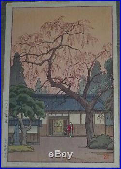 Toshi Yoshida Japanese Woodblock Print'Cherry Blossums By The Gate