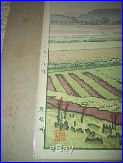 Toshi Yoshida Japanese Woodblock Print Hikone Castle In Spring Vintage Japan