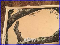 Toshi Yoshida Japanese Woodblock Print Plum Tree And Blue Magpie Pencil Signed