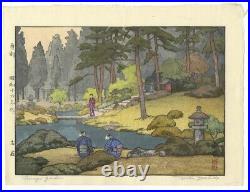 Toshi Yoshida, Linnoji Garden, Modern Landscape, Original Japanese Woodblock Print