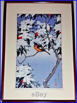 Toshi Yoshida Original Japanese Woodblock Print Snow on the Aoki Tree