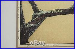 Toshi Yoshida Plum Tree And Blue Magpie Japanese Woodblock Print Pencil Signed