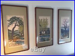 Toshi Yoshida Set of 3 Woodblock Print Friendly Garden Japanese Pine Bamboo Plum